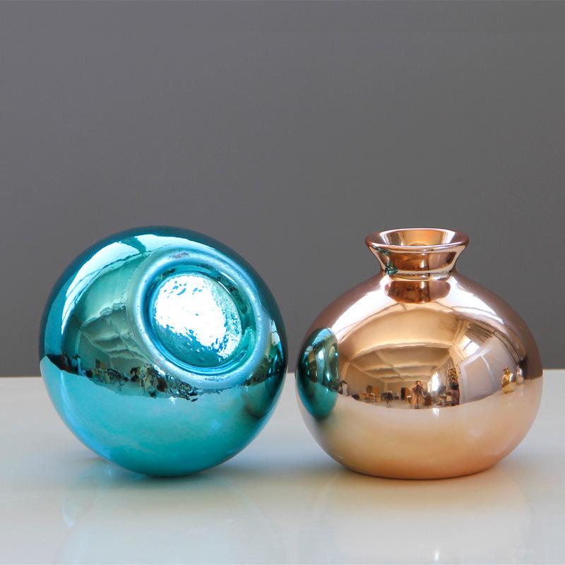 European electroplating gold rose gold blue gold ceramic vase flower small home decoration crafts.