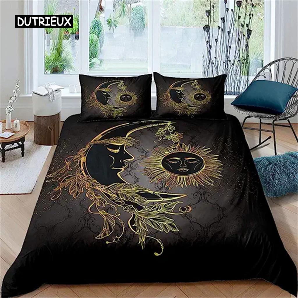 Duvet Cover Yellow Sun And Moon Sunflower Duvet Cover Vintage Indian Boho Floral Bedding Colored Mandala Tribe Bohemian Style