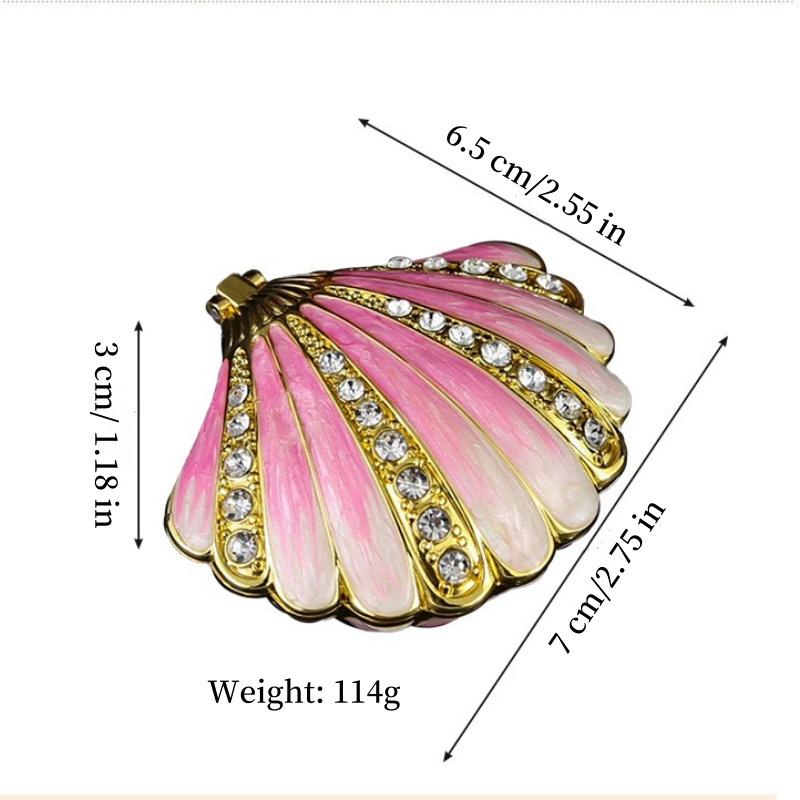 Portable Mini Jewelry Storage Box Bracelet Organizer,Embossed Shell Shape Inlaid Gem Alloy Ring Storage Jar Dresser Display Gift