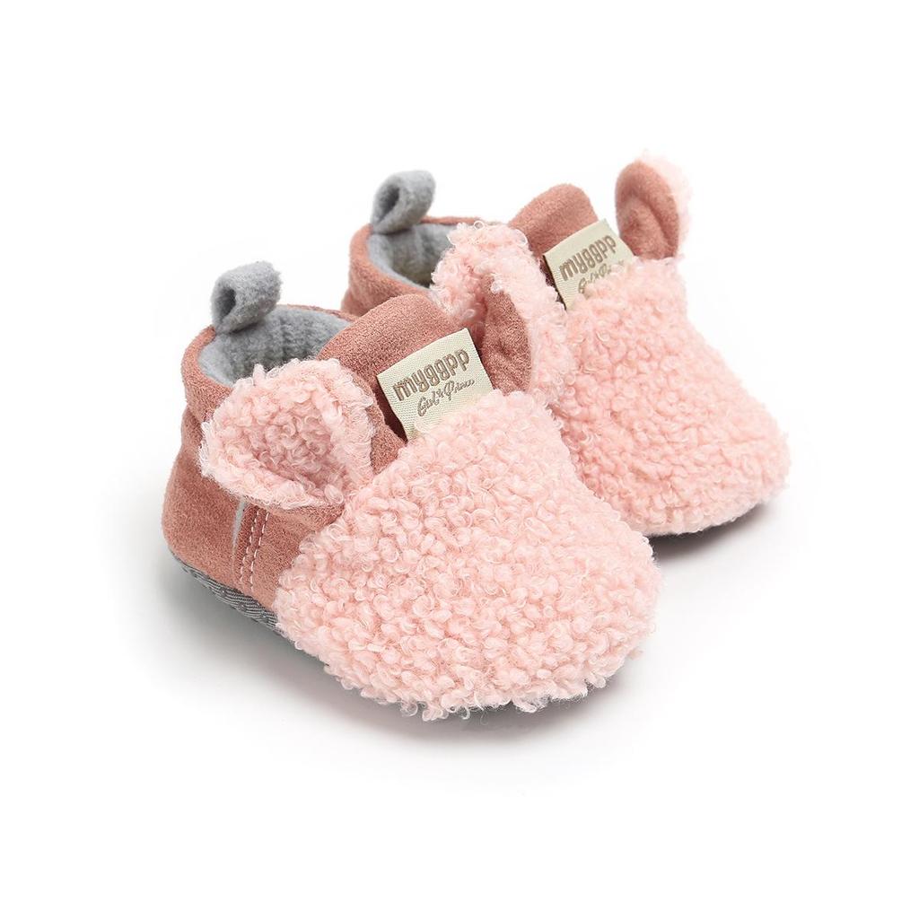 Unisex Cartoon Winter Baby Velcro Cotton Shoes, Soft Sole, Warm for Toddlers Aged 0-1 Year