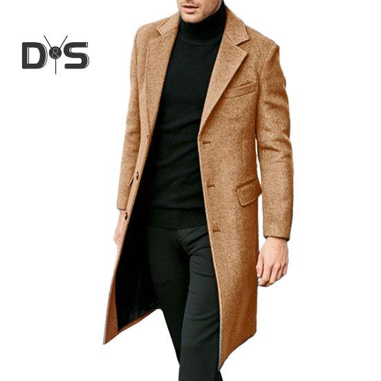 

Мужская ветровка осень-зима, однотонная, с отложным воротником, однобортная, с разрезом, плотная, прямая, длиной до колена, в британском стиле, длинное пальто 3XL верблюд