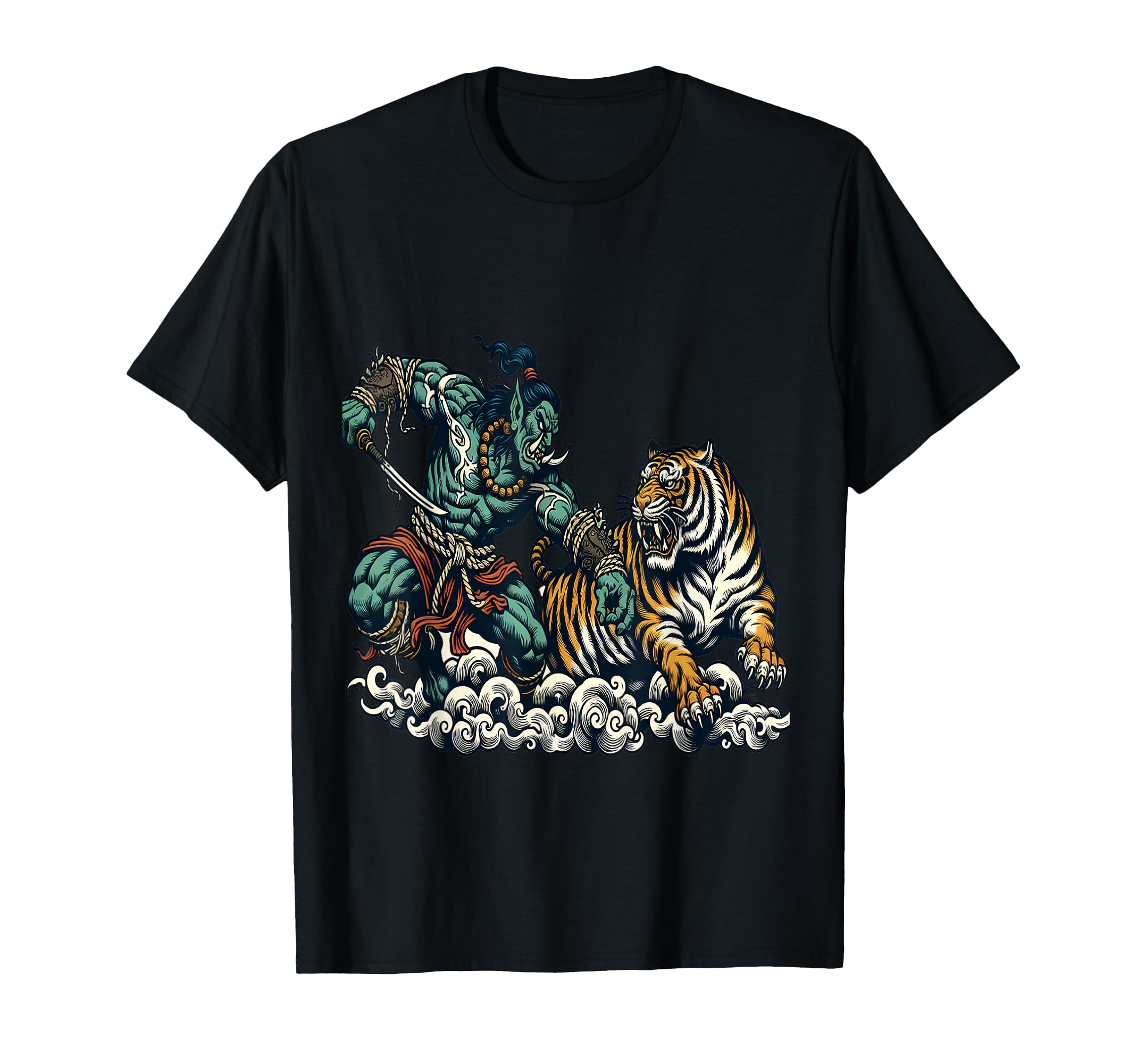 

Vintage Orc Fighting Dragon Japanese Funny T-Shirt чорний
