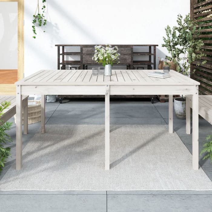 VidaXL Garden Table White 159.5x82.5x76 Cm Solid Pine Wood 823977