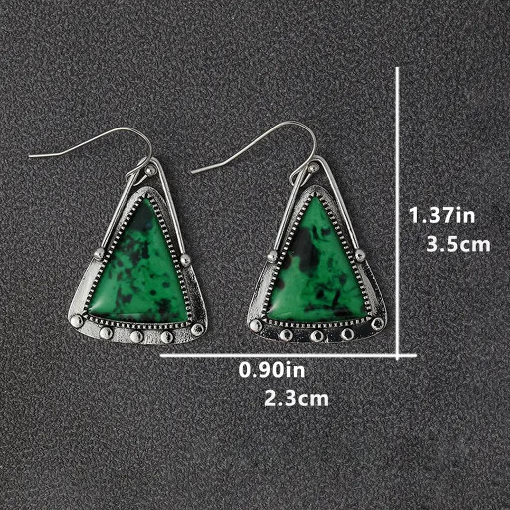 Vintage Asymmetric Water Drop Earrings Jewelry Green Pattern Flower Metal Declaration Earrings Accessories