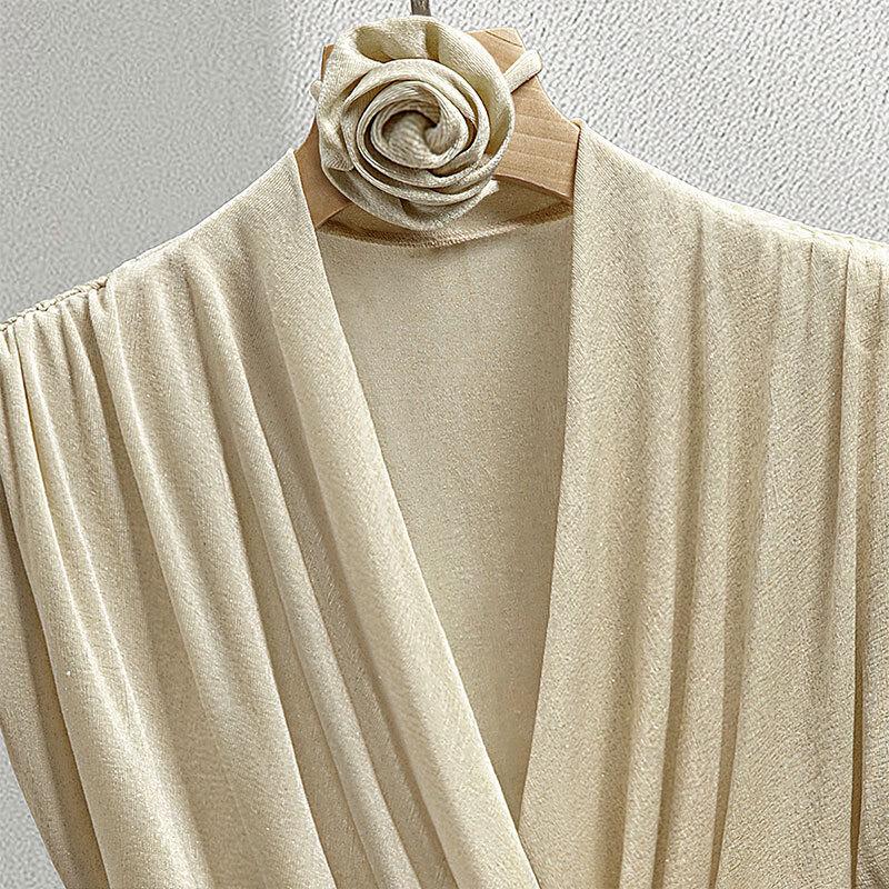 Silkbay Damen V-Ausschnitt Ärmelloses Plissee Kurzes Oberteil