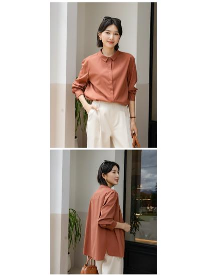 YUN Women's Long-Sleeve Professional Shirt - Autumn 2025 Collection, Elegant Turn-Down Collar, Versatile High-End Commuter Top