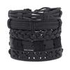 Men's 5-Piece Handmade Braided Black Leather Bracelet Set - Multi-Layer Hip Hop Bangle