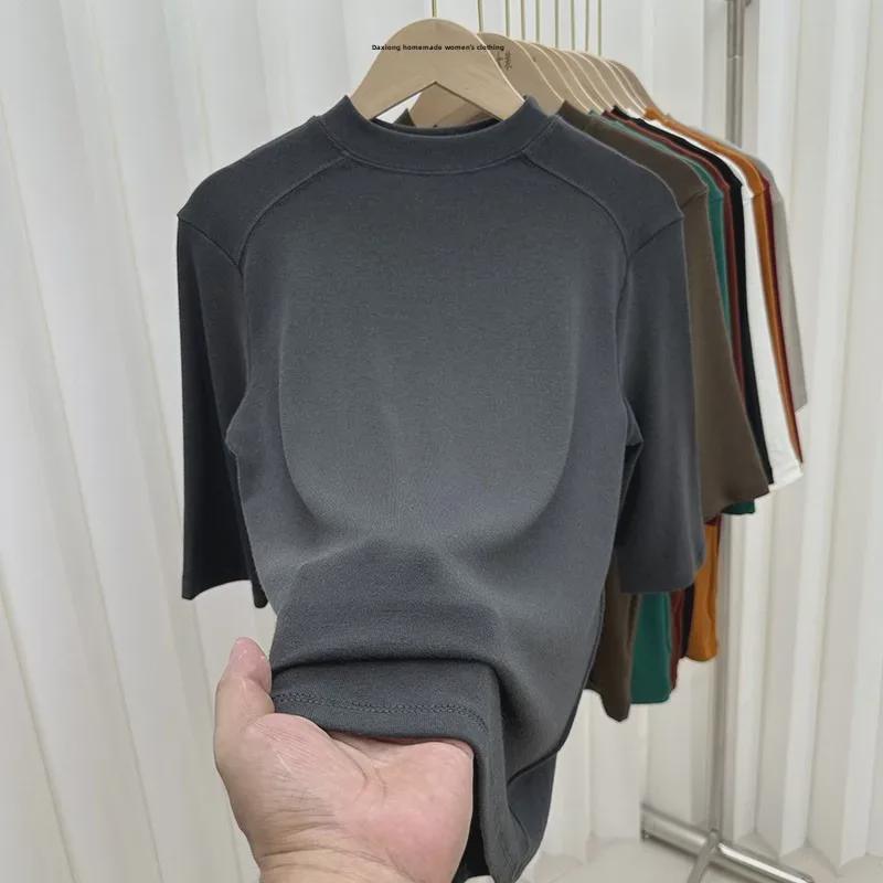 Women's Slimming Fit Mid-Sleeve T-Shirt with Stand-Up Collar - Versatile Autumn Fashion Top