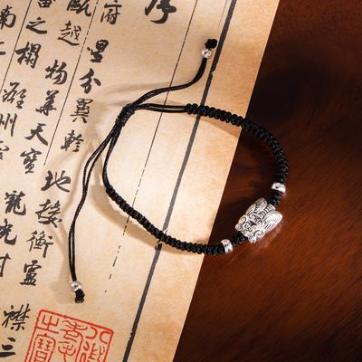 Cicada Chirping Safety Buckle Woven Black Rope Bracelet, Retro Guochao Creative Design Sense Telescopic Hand Rope