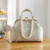 Bolsa de Mão com Clipe de Renda de Grande Capacidade para Mulheres Bolsa de Ombro Único Bolsa de Mão Chegsam Florida Bolsas Transversais com Correntes de Pérola Sac