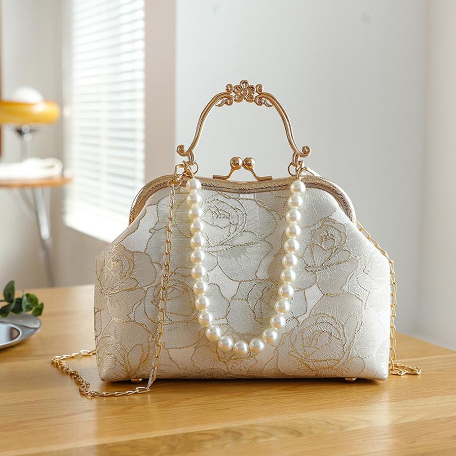 Sac à main en dentelle grande capacité pour femme Coque Sac à bandoulière unique Fleur Chegsam Pochette à rabat Sacs bandoulière à chaînes nacrées Sac