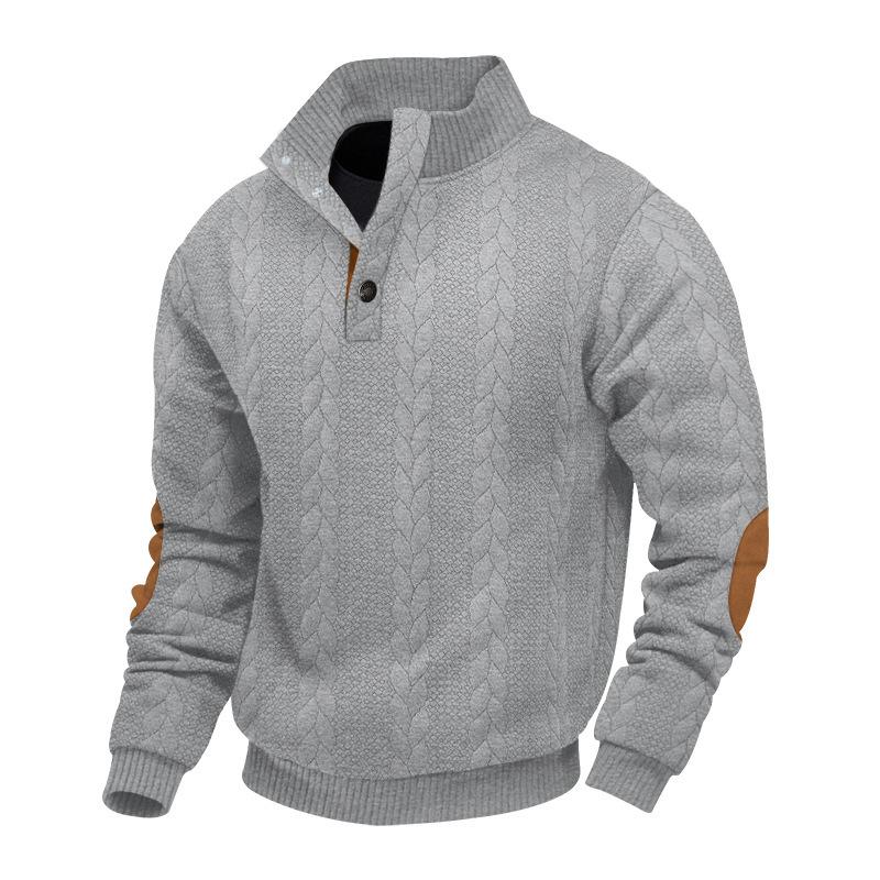 2025 new autumn and winter European size men's outdoor casual stand-up collar long-sleeved jacquard knitted pullover button-down sweater