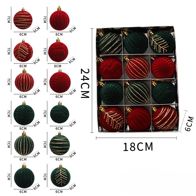 6/12pcs 6cm Wine Red Christmas Ball Ornaments Christmas Tree Party Decoration New Year Christmas Spheres Pendant Velvet Balls