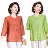 Summer 2026 National Style Loose Top: Middle-aged Mom's Age-Reducing, Seven-Sleeve Round Neck