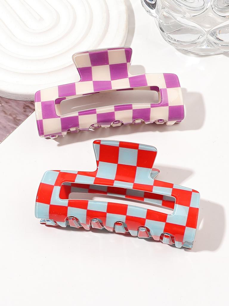2 Pcs Checkered Multicolored Rectangle Hair Claw Clips Strong Hold Claw Clips Accessories for Women Girls Thin Thick Hair.