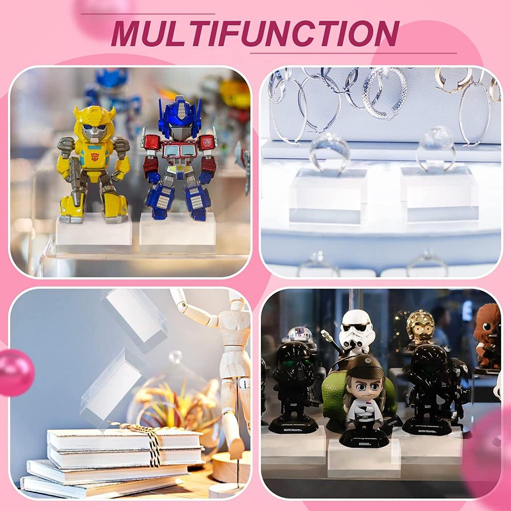 4PCS Acrylic Square Display Block 5x5x3cm Clear Polished Cube Acrylic Jewelry Display Stand Ring Showcase Display Holder Base
