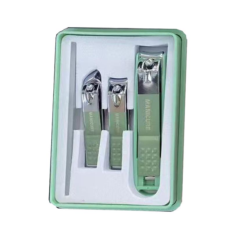 Sofort lieferbar: Spritzwassergeschütztes, grünes 4-teiliges Maniküre- und Pediküre-Nagelknipser-Set aus Kohlenstoffstahl