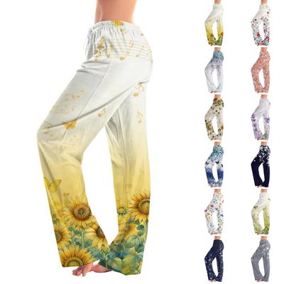 Pantalon Casual Imprimé à Taille Élastique à Cordon de Serrage, Coupe Ample pour Femme