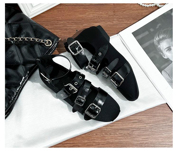 2025 spring and summer new French belt buckle single shoes women's outer wear advanced sense versatile casual shoes soft sole not tired feet