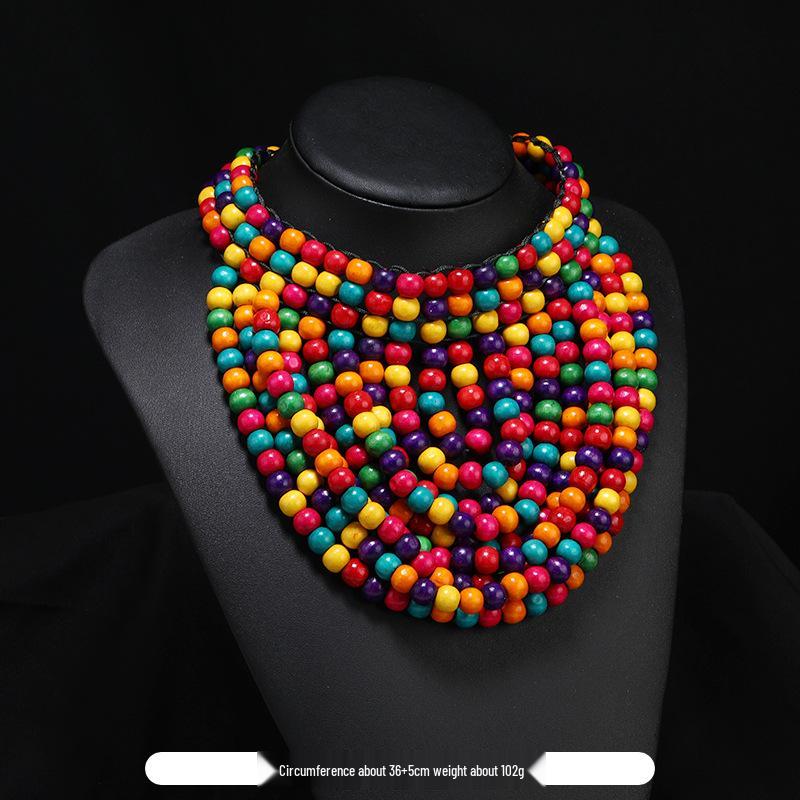 Handmade Bohemian Wooden Bead Necklace for Music Festivals and Vintage Style