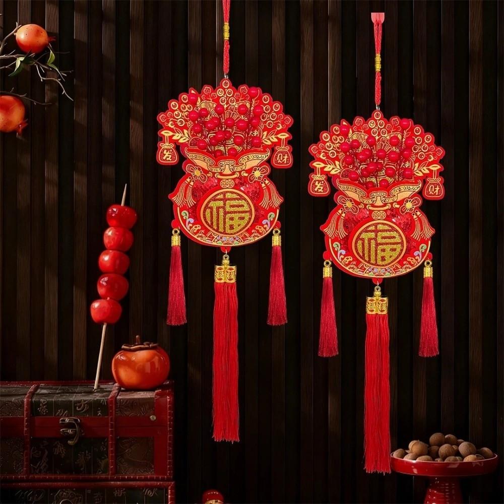 Red Fu Character Hanging Pendants with Tassels Chinese New Year Decor  Living Room Door