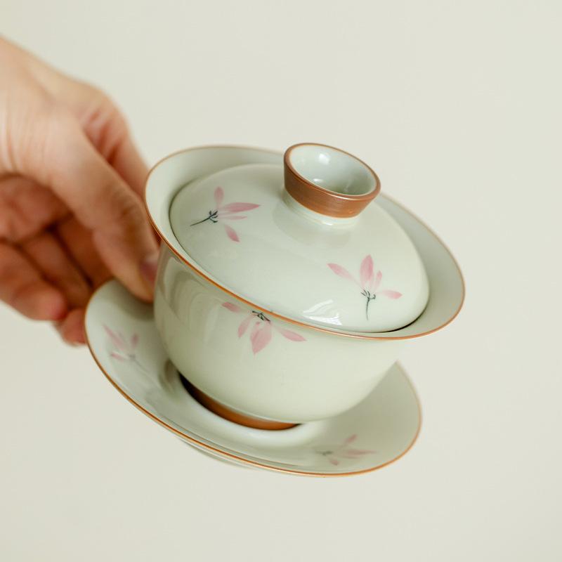 Chinese Ceramic Gaiwan Hand-painted Orchid Pattern Tea Tureen Handmade Porcelain Teacup Household Tea Bowl Travel Teaware 150ml