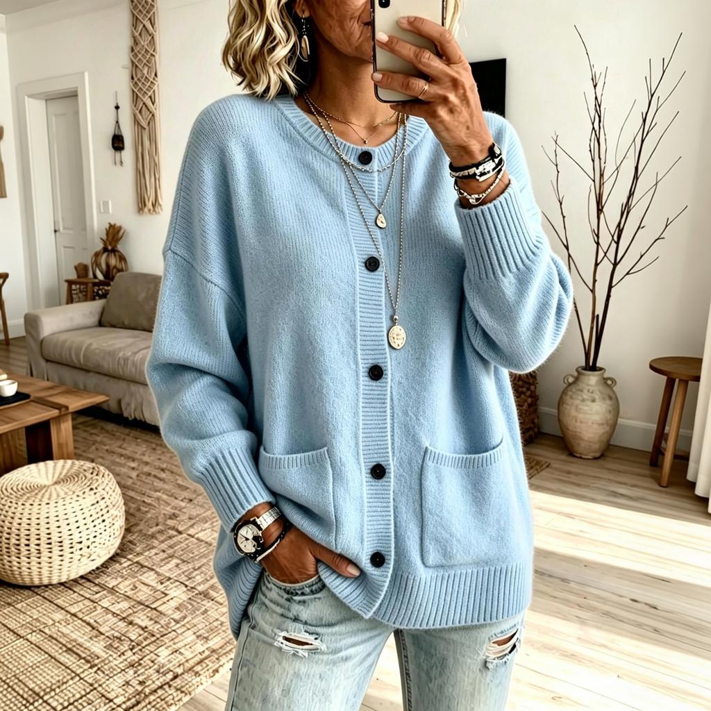 Women's Loose Fit Button Front Sweater with Pockets, Casual Slouchy Knit Cardigan