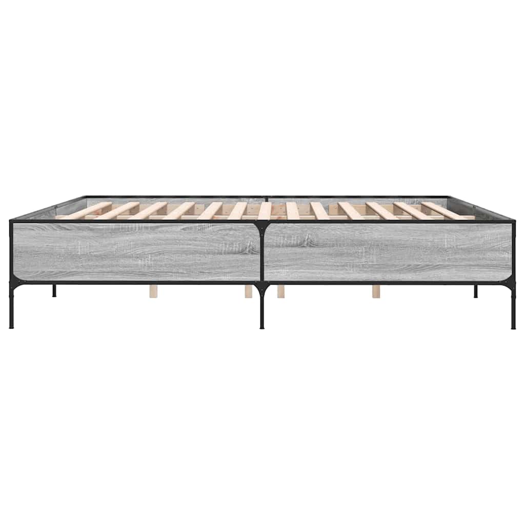 Bed Frame Grey Sonoma 200 X 200 Cm Particleboard and Metal
