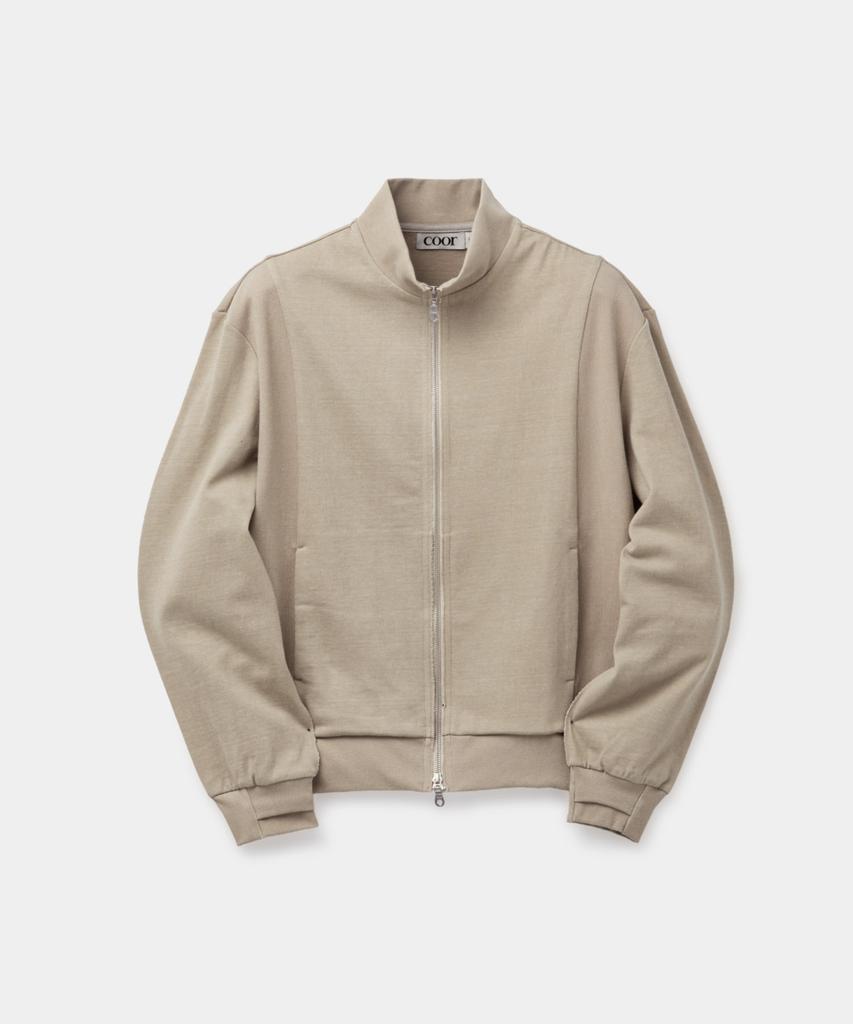 Kueo Washed Cotton Stand Collar Mixed Zip-Up (Washed Beige)