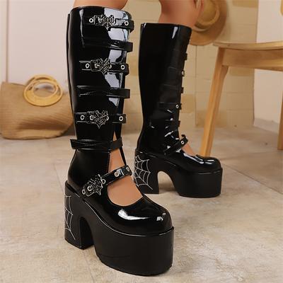 Punk Women Boots Ladies Cosplay High Boots Comfort Long Tube Leather Boots Black Platform High Wedges Women Shoes Gothic Style