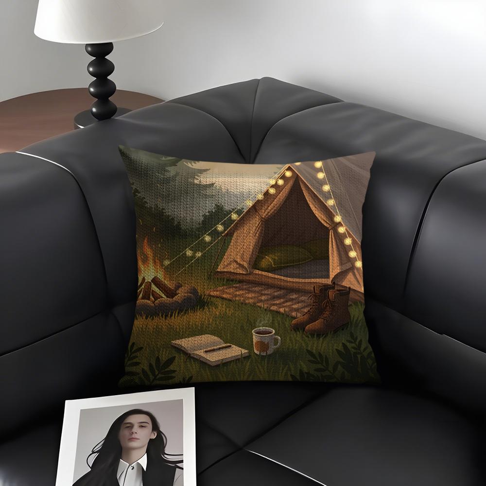 Camping Fashion Cushion Cover Natural Linen Organic Fabric DoubleSided Printing Sofa Home Decor Gift Pillow Case