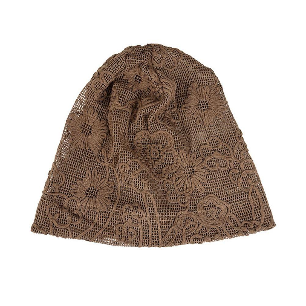 Spicy Girl Hollow Out Beanies Embroidered Weave Knitted Cap Flower Pile Hat  Apparel Accessories