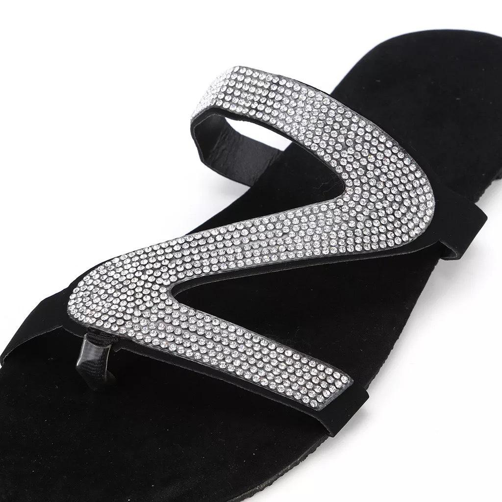 Damen Sandalen Sommer Strand Flacher Mund Strasssteine Mode Rom Damen Party Bequemer Leichter Schuh