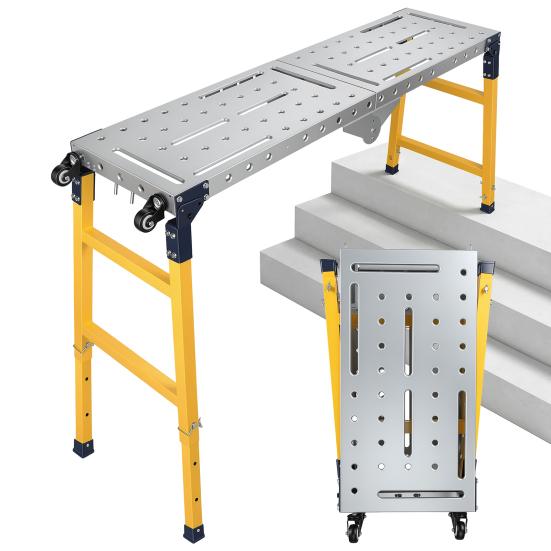 Stable Folding Platform Heavy Duty Adjustable Work Platform, 1100 lbs Capacity, Zinc Plated Steel with Wheels Portable & Anti-Slip Surface, 4/5 Height