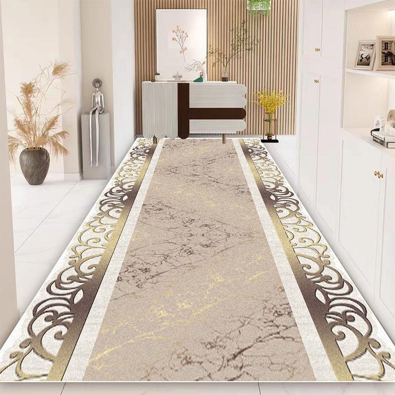 Luxury Gold Long Corridor Carpet European Style Hall Runner Carpets Stairway Rug Non-slip Washable Aisle Floor Mat Customizable