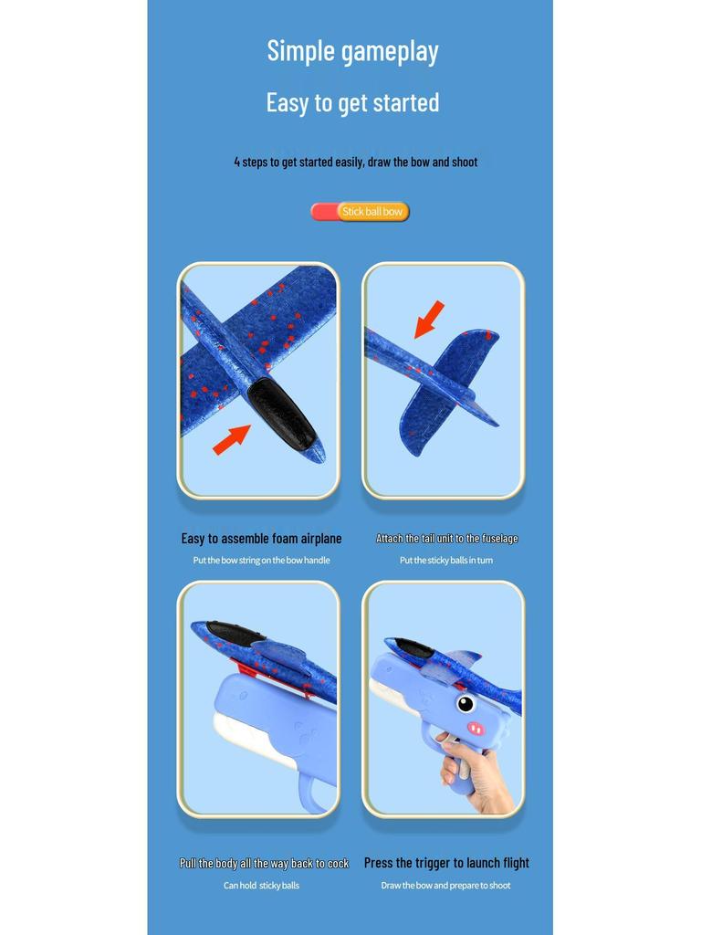 Cross-border Children's Foam Airplane Launcher Toy Gun: One-Key Launch, Hand-Thrown Flying Kite Ejector.