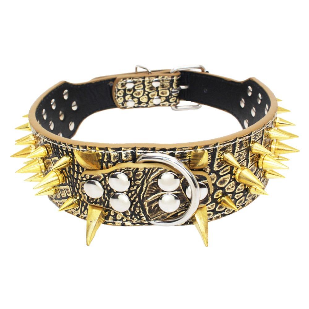 Vargtand Spik Husdjurshalsband Färg Nitar Hund Medelstor till Stor Hundar Handhållande Rep Järnkedja Justerbart Anti-bit Halsband