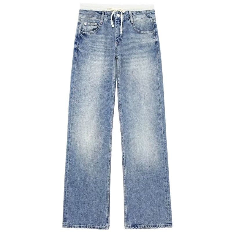 

Fashion Style 2024 Spring New Arrival Women s Clothing Casual Mid Waist Patchwork Wide Leg Denim Pants 6045049 Blue L
