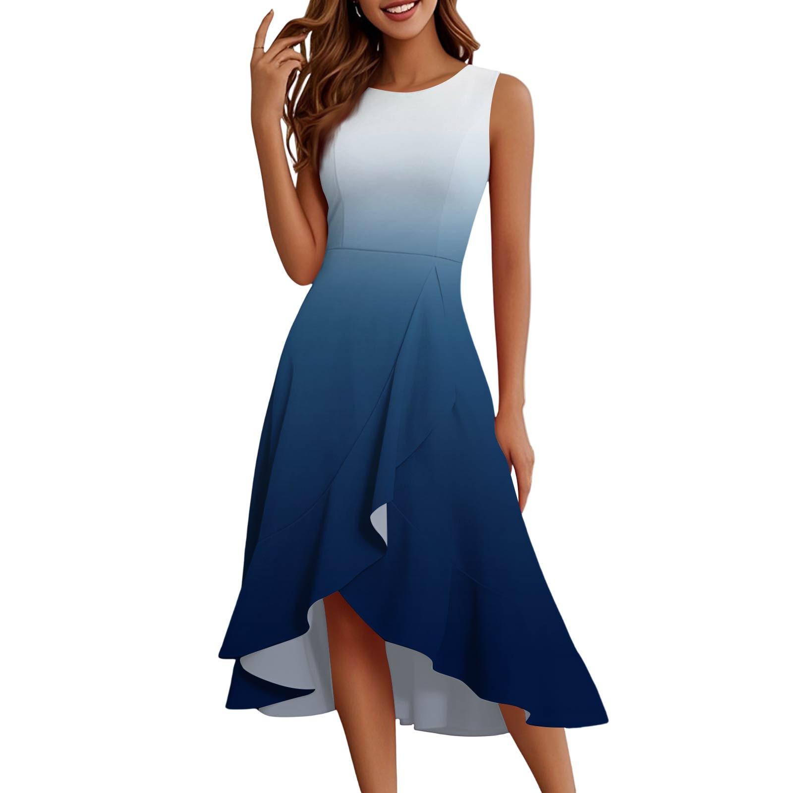 

Женские модные повседневные платья без рукавов с круглым вырезом и принтом, элегантные, темпераментные, с оборками L тёмно-синий