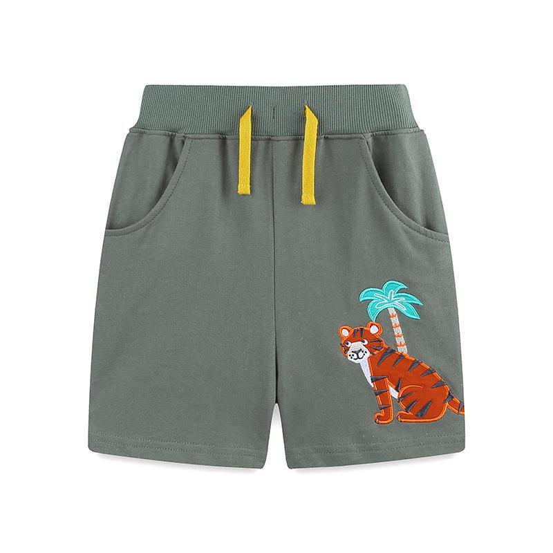 Summer New Arrival Boys Shorts Cartoon Tiger Embroidered Casual Cropped Trousers Medium-Small Children s Sports Shorts 7Y(125cm)
