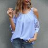T-shirt spetsar med ihålig ärm, enfärgad off Shoulder-blus för kvinnor för dagligt bruk