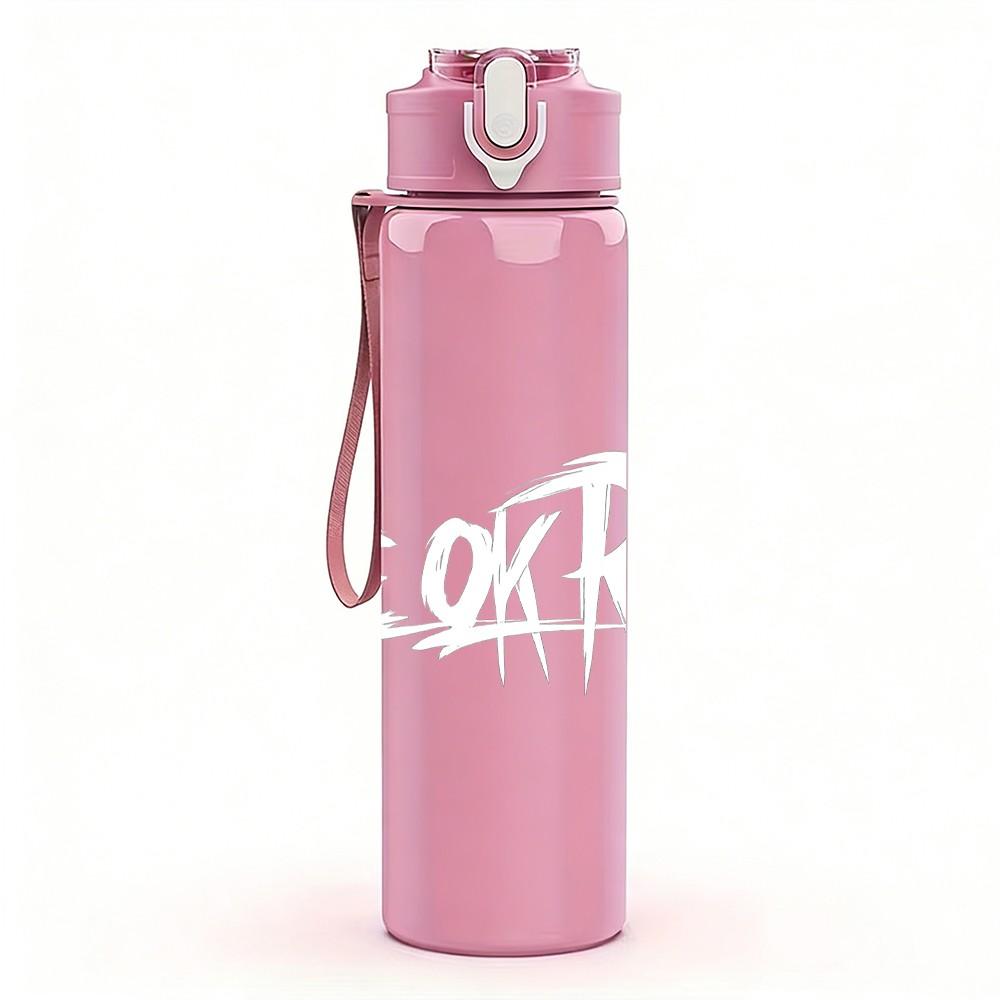 1PC Ghost Rock Band Text 750ml Color Plastic Sports Water Bottle Leakproof Flip Straw Lid Suitable for Sports Office Home Use