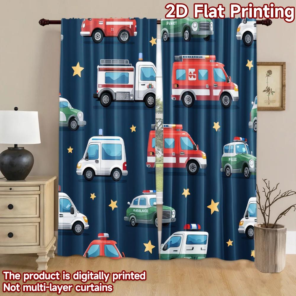 2D flat Photography Backdrop Photography Backdrop Emergency Vehicles and Stars 100% Polyester Family Party Use for Door,
