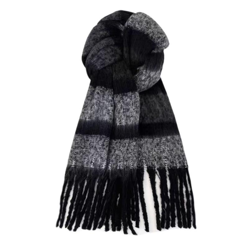 Green Plaid Striped Scarf Women's Autumn and Winter Warm Versatile Shawl Atmosphere Scarf Trendy Fashion