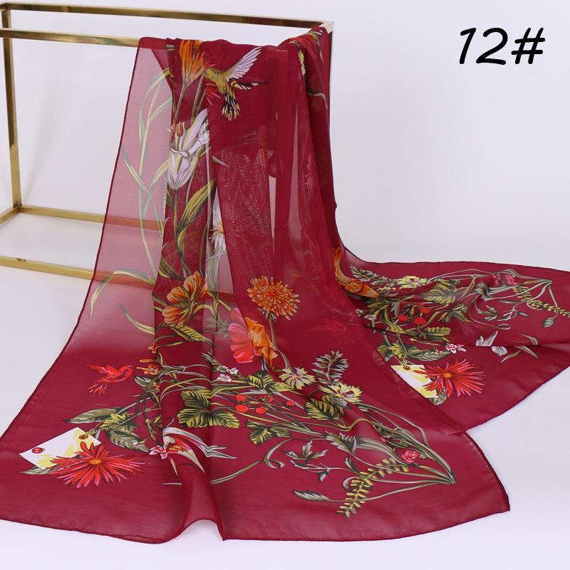 Medium and high quality chiffon printing gift silk scarf fashionable versatile women's scarf sunscreen decorative yarn petals
