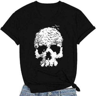 Skull Shirts for Women Gothic Skeleton Print Vintage Graphic Casual Cotton Tops Funny Workout Athletic Shirts