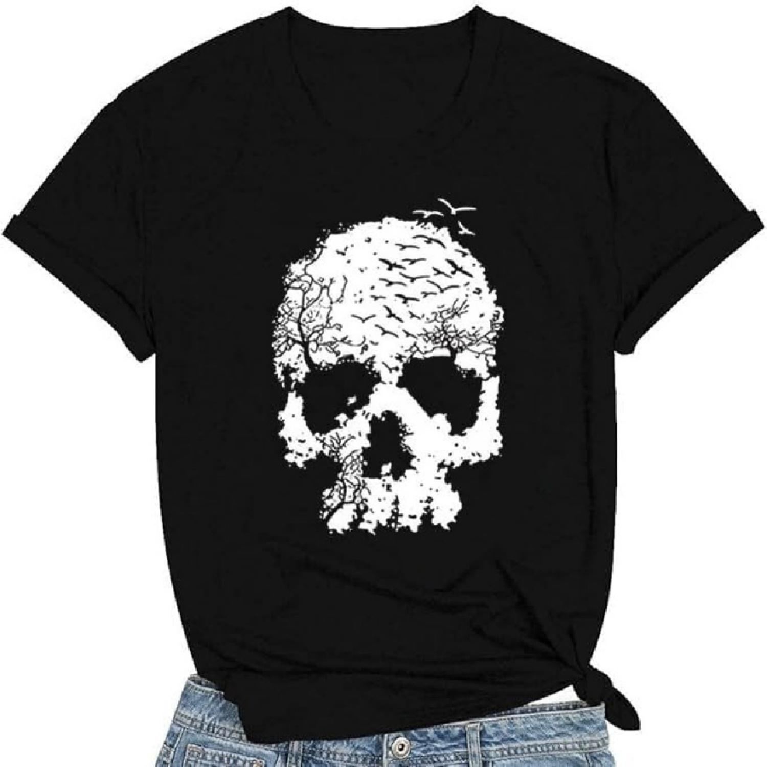 

Футболки с черепом для женщин, готические футболки с принтом скелета, винтажные графические повседневные хлопковые топы, смешные спортивные футболки для тренировок XXXXXL чёрный