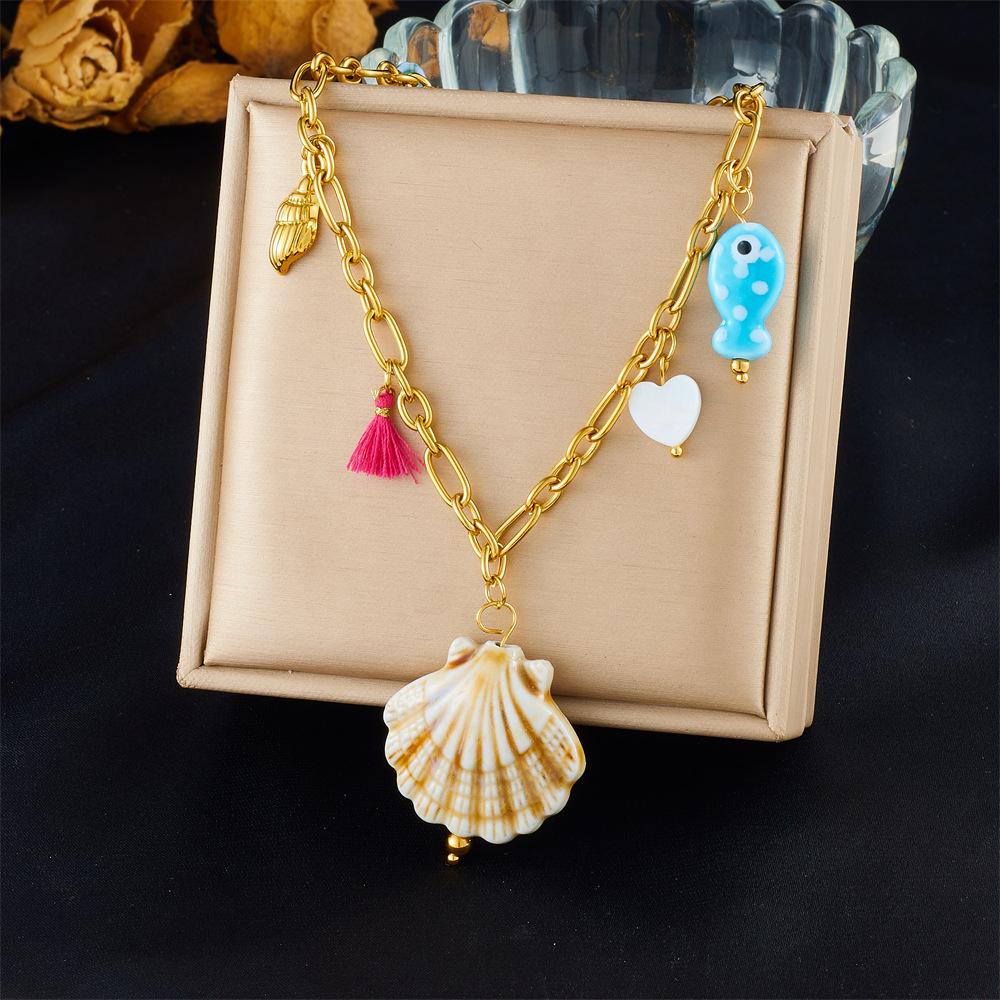 Fashion Vacation Premium Multi Element Ocean Creature Pendant Shell Starfish Sun Necklace