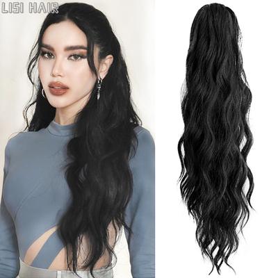 Synthetic Long Wavy Ponytail Hair Extensions Claw Clip In Pony Tail Natural Black Wig For Women Cosplay Wear