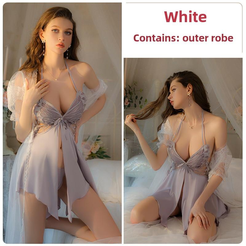 

Satin Open Lace Bow Plus Chest Pad Irregular Skirt Nightdress Women s Home Set One size